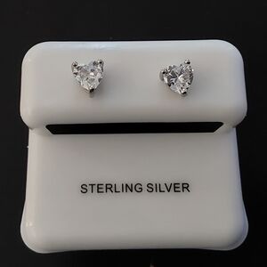 Sterling Silver CZ Heart Stud Earrings